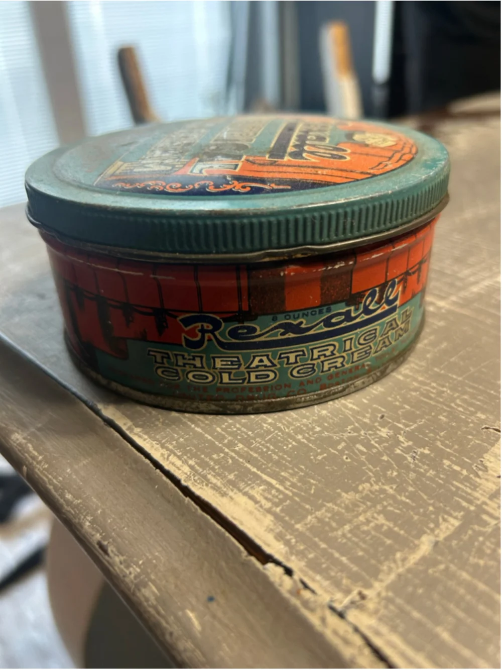 Vintage Rexall Theatrical Cold Cream Tin One Size Blue Orange